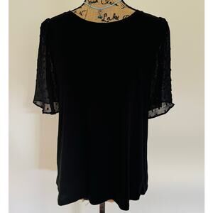 LOFT Womens Black Clipdot Clip Dot Sheer Short Sleeve Cotton Blouse Top Medium